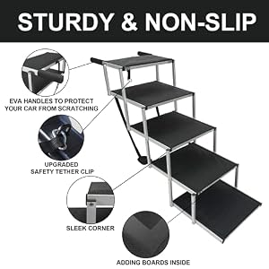 Extra Wide Aluminum Folding Dog Ramp for Large Dogs Portable Dog Car Step Dog Stair with Nonslip Surface Foldable Pet Stair for High Bed Truck and SUV Lightweight Pet Ladder Support to 200 Lbs