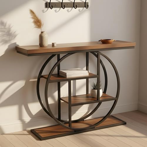 Recopilación de Sala Top 10. 43 Mesa de Consola de 105 cm – Mueble Recibidor de Entrada Estrecho con 4 Niveles y Estantes de Almacenamiento, Credenza Decorativa de Madera y Metal para Sala, Pasillo, Oficina o...