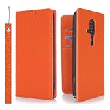 Ｈａｖａｙａ 対応 らくらくスマートフォン F-53E ケース F53E ケース 手帳型 ストラップ 本革 スマホケース 富士通 docomo 耐衝撃 カバー カード収納 スタンド機能 レザー -オレンジ