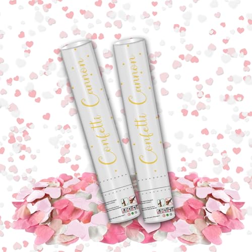 Klyroish 12" Pink and White Heart Confetti Cannon Party Poppers - 2 Pack