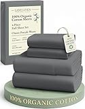 LANE LINEN 100% Organic Cotton Full Size Sheets, Hotel Like Crisp Percale Low Pill Fade Resistant Reinforsed Seam Cotton Sheets, Naturally Cooling 15' Deep Pocket Full Bedding Set- Charcoal