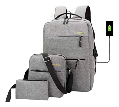 Mochila Masculina Recarregável USB Conjunto Vários Compartimentos Mochila Executiva de 3 Cinza