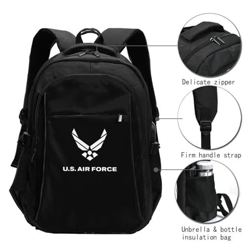 Us Air Force USAF Travel Backpack, Extra Large 50L Laptop Backpacks for Men, Water Resistant Backpacks Work Bag with USB Charging Port Fits 17 Inch Computer, Black3