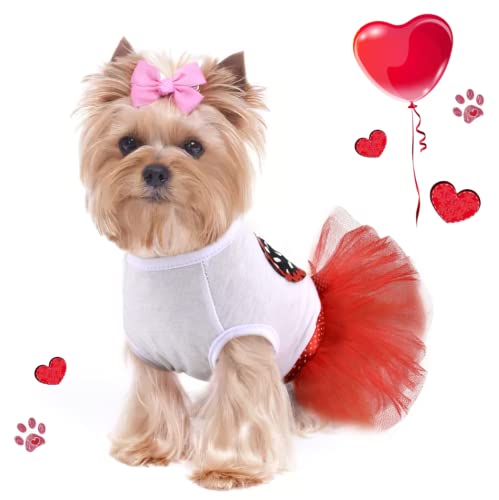 Dog Dress Cute Pet Puppy Clothes Hloiday Dog Outfit Doggie Cat Red Heart Sundress Costumes for Small Dogs Girl (Medium… - Image 4