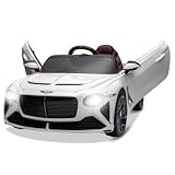 Quad Électrique Enfant 1 Places 12V Bentley Licensed,Voiture électrique Enfant Premium avec Télécommande 2.4GHz,Bluetooth,2 Moteurs,Phares LED,Klaxon,Véhicule Tout Terrain pour Enfants 3 8 Ans(Blanc)
