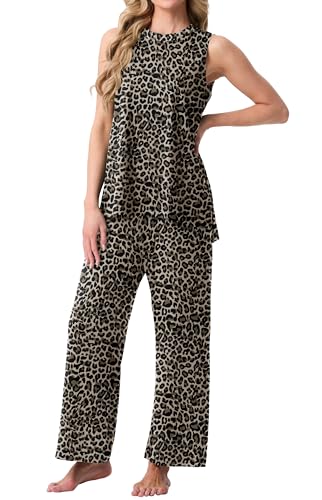 Image of PrinStory Womens Pajamas Sets 2 Piece Soft Pjs for Women Sleeveless Pajama Set Summer Loungewear with Pockets