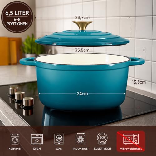 Nilpferd Gusseisen Topf Bräter mit Deckel, Blaugrün, 28cm/6,5L – Ansicht 2