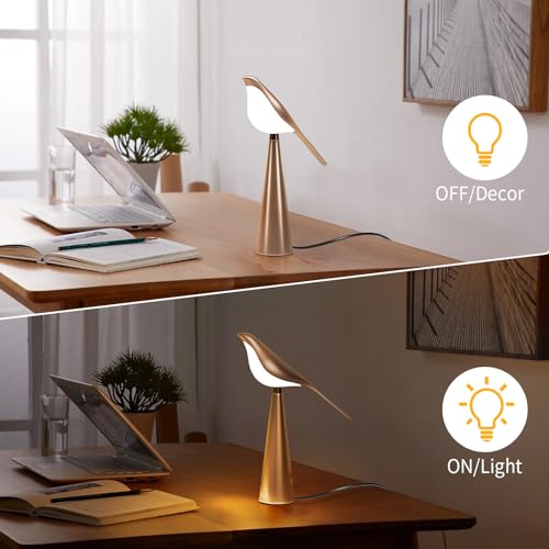 Xhope4u Small Desk Lamp, Bird Lamp, 10 Level Dimmable Brightness Bedside Night Light, Bedroom Table Lamp for Dorm, Office, Gifts, Reading, 3 Colors, Metal Finish, Gold, 360° Rotation — view 5