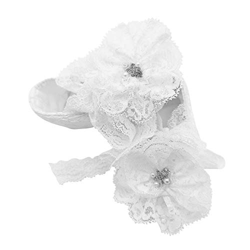Glamulice White Baby Girl Christening Baptism Flower Lace Shoes Rhinestone Infant First Birthday Holiday Shoes Handmade Dance Ballerina Headband Set Toddler Wedding Princess Party Pageant Shoes 15-18 #TOP4