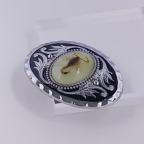 Laxpicol BB-160 Vintage Cool Novelty Oval Luminous Stone 3D Scorpion Animal Belt Buckle For Men Silver Tone thumb #2