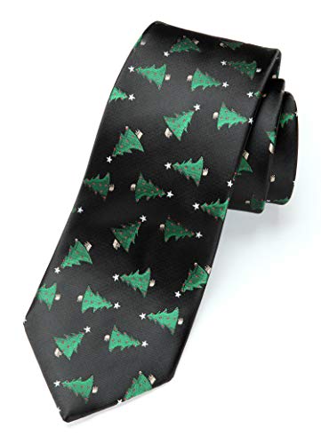 Hisdern Green Tree Christmas Ties For Men Holiday Festival Necktie Boys Funny Vacation Xmas Tie Handkerchief & Pocket Square Set For Party #TOP2