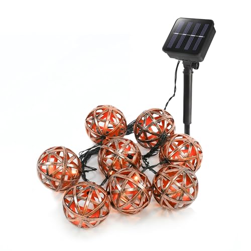 Esotec Solar Lichterkette Valerie, 2m, Farbe altkupfer kupfer gebürstet, 8 LEDs neutralweiß, Akku, Solarmodul, Erdspieß, LED Kugeln, Solarleuchte, Dekoleuchte, außen, wetterfest, outdoor 103017
