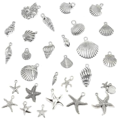 LEEQ 56PCS Charms Ocean Theme Coquille - Breloques Charms Pendentifs pour Bracelets Collier,Creation Bijoux, DIY Mixte Argent Antique Vintage Décoration...