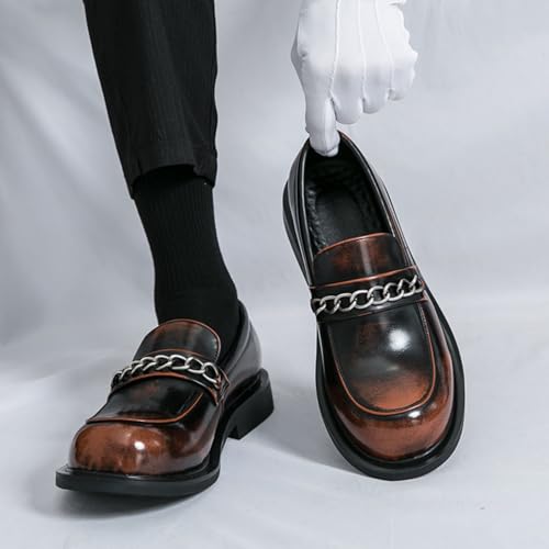 Mens Patent Leather Slip-On Platform Dress Horsebit Loafer Low Heels Round Toe Non-Slip Chunky Heels Penny Shoes for Formal Business Wedding2