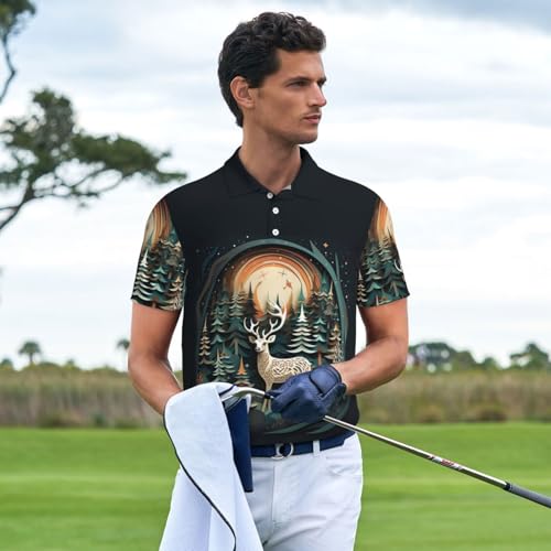 Polo cerf de Noël homme à manches courtes pour sport et bureau