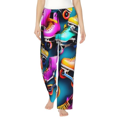 Pantalon de pyjama femme imprimé patins à roulettes doux EdWal S-3XL