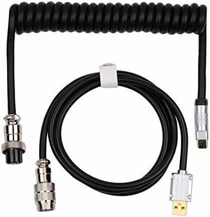 EPOMAKER Puff Aviator Coiled USB Cable, Type C Detachable Mechanical Gaming Keyboard Cable for Win/Mac/Gamers, Suitable for RT100/TH68 PRO/TH80 PRO/TH96/TH80 SE/CIDOO V65. etc(Puff Black)