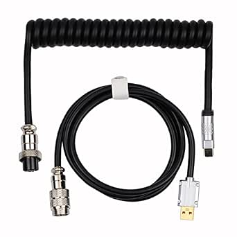 EPOMAKER Puff Aviator Coiled USB Cable, Type C Detachable Mechanical Gaming Keyboard Cable for Win/Mac/Gamers, Suitable for RT100/TH68 PRO/TH80 PRO/TH96/TH80 SE/CIDOO V65. etc(Puff Black)