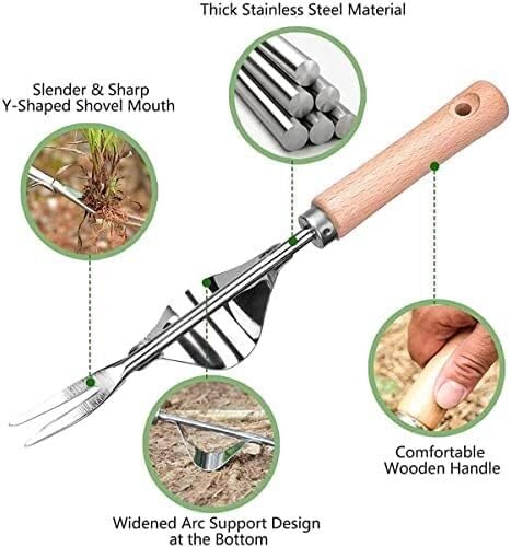 Estirpatore Manuale Per Erbacce In Acciaio Inox - Con Manico In Legno, 41 Cm, Per Giardinaggio