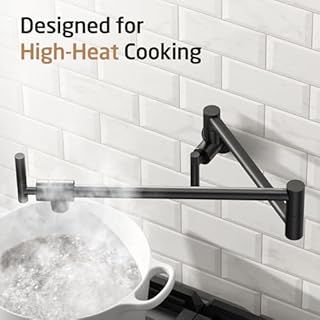 KES Pot Filler Faucet with Heat-Resistant Cartridge, 26" Black Pot Filler Over Stove, Wall Mount Kitchen Folding Faucet 360°Swing Arm, No Lead Stainless Steel, NSF Certified, KN927LFF18-BK