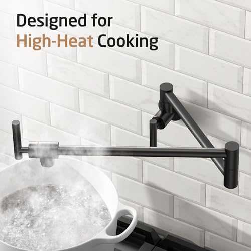 KES Pot Filler Faucet with Heat-Resistant Cartridge, 26" Black Pot Filler Over Stove, Wall Mount Kitchen Folding Faucet 360°Swing Arm, No Lead Stainless Steel, NSF Certified, KN927LFF18-BK by KES - Image 2