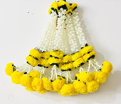 SPHINX Artificial Marigold,Jasmine,Lily,Green Leaves Tassles Garl...