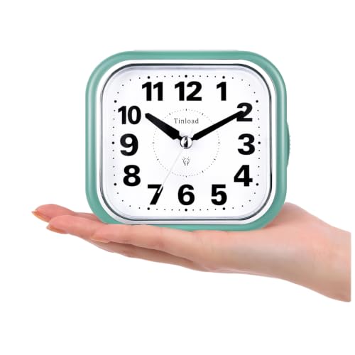 Image of Tinload 4.3 inch No Ticking Analog Alarm Clock,Silent Readable for Seniors,Easy to Set,Gradual Rise Alarm,Big Numbers,On /Off Switch on Side,Gentle Wake,Snooze,Lighted on Demand,Battery Operated,Green