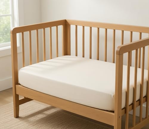 Image of Everyday Kids Fitted Crib Sheet, 100% Soft Breathable Microfiber Baby Sheet, Fits Standard Size Crib Mattress 28in x 52in, Beige Nursery Sheet