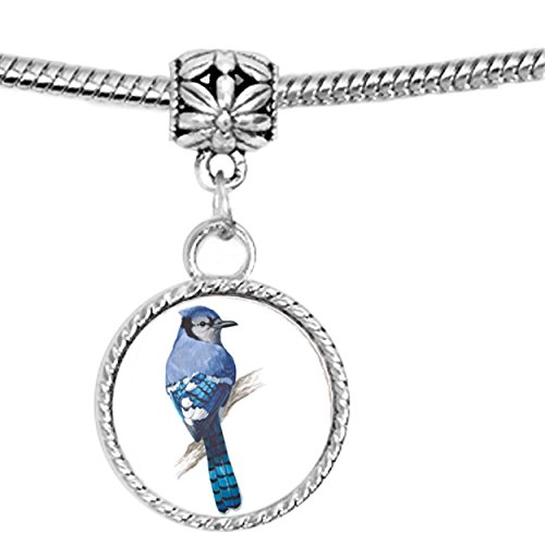 Arthwick Store Realistic Illustration of a Cute Blue Jay Bird Charm Pendant Bracelet