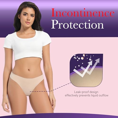 Image of Women's Incontinence Thong Panties Washable Light Absorbency Leak Proof Underwear Bladder Control 5 Pack (2 Black-3 Beige, 2XL)