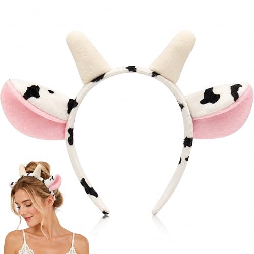 JazSwirl Cow Ears Headband 6.3x7.9in Plush Cow Headband Cow Ears Costume Animal Ear Headband Soft Hair Accessory for Party Cosplay Festival Comfortable Fit