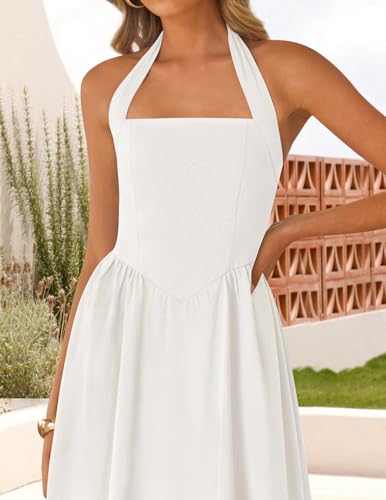 Image of ZESICA Women's Summer Sleeveless Halter Midi Dress 2026 Off Shoulder High Waist Flowy Formal Wedding Guest Long Dresses