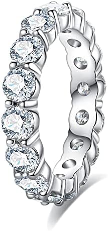 Moissanite Wedding Band Eternity Ring 5cttw D Color VVS1 Clarity Round Brilliant Cut Lab Created Diamond Gold Plated 925 Sterling Silver Fake Promise Anniversary Bands for Women with Certificate(6.5)