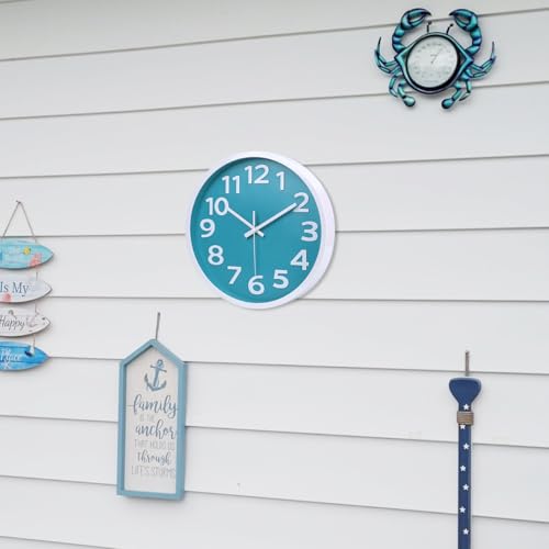 Wall Clock Silent Non Ticking Indoor Outdoor Clock Battery Operated Easy to Read Analog Decorative Clocks for Bedroom Office Home Patio Pool Porch Decor,12 Inch Aqua - Thumbnail 6