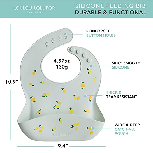 Loulou Lollipop Soft, Waterproof Silicone Feeding Bib For Babies And Toddlers 3 To 36 Months, Easy To Clean, Adjustable Fit And Catch-All Pouch - Lemon #TOP1