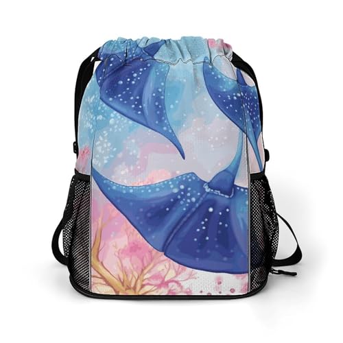 Sport Drawstring Backpack Large Capacity Dry And Wet Separation Sea Animals Stingrays Stuff Sack
