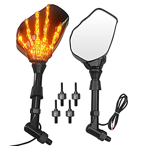 AULESSE Rétroviseur de Moto Crâne Main Fantôme Motif de Griffe Clignotant LED Rétroviseur, Convient à la Plupart Des Motos, Motos Avec Vis de 8 mm ou 10 mm Cover