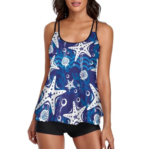 Maillot de Bain Tankini Coquille d'Étoile de Mer Robe de Plage Bikini Femme avec Short