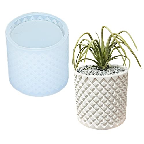 Rhombus Pattern Concrete Flower Pot Silicone Mold Succulent Planter Vase Cactus Mold Candle Jar Pen Holder Plaster Cement Clay Mold Epoxy Resin Jewelry Storage Box Mould