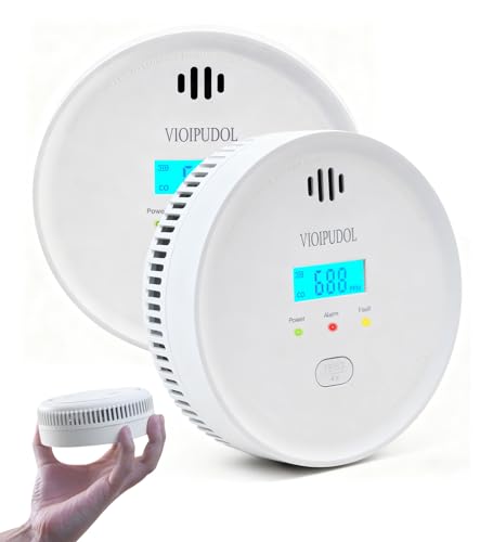 Image of Smoke and Carbon Monoxide Detector with Digital Display, 10-Year Lifespan with Replaceable Lithium Battery, Photoelectric Fire Alarm and Electrochemical CO Alarm with Test /Silence Button, 2 Pack