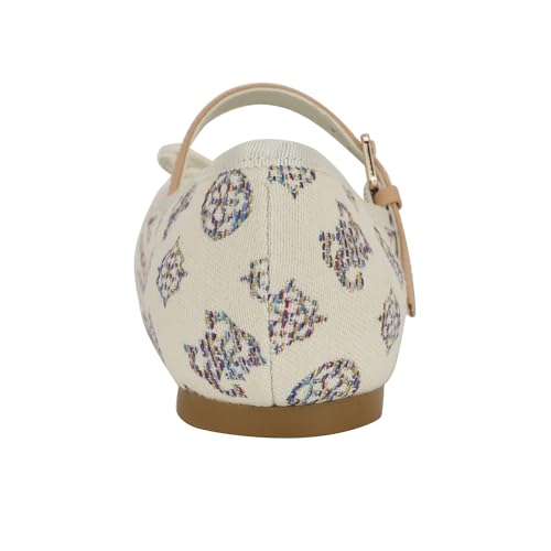 Guess Women's KAYRAY Mary Jane Flat, Ivory Rainbow Multi Logo 140, 9.53