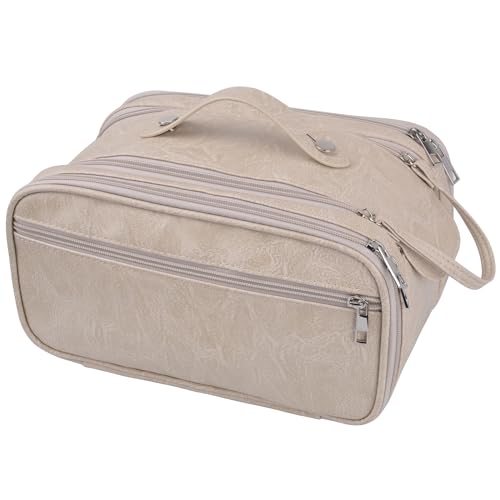 MKPCW Travel Toiletry Bag for Men Women, Multifunction Toiletry Organizer Shaving Bag travel makeup bag (Khaki Medium)