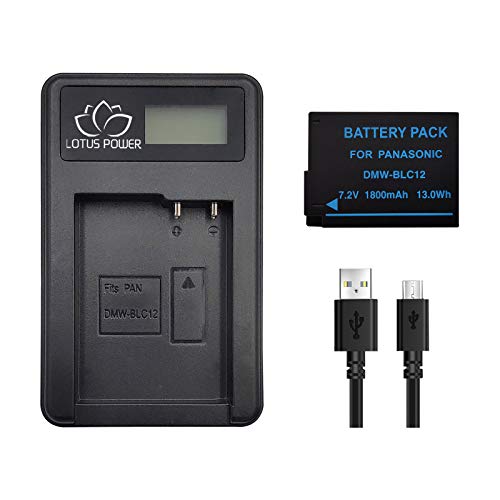 LOTUS POWER Pacote de bateria DMW-BLC12 1800 mAh com carregador, bateria BLC12 e carregador para câmara Panasonic Lumix DMC-G5/G6/G7 DMC-FZ200/FZ1000 DMC-G85/G80 (1 C) 1 carregador e 1 Bateria)