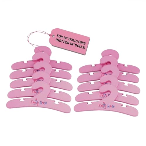 Emily Rose Pink Wooden Doll Clothes Hangers for 14 Inch Dolls - 10 Pack - Fits 14"-15" Doll Clothing (Wellie Wishers & Similar) - NOT for 18 Inch American Girl Dolls