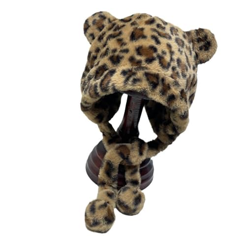 WEISUYUUS Fashion Pattern Bear Ear Ushanka Hat for Various Head Size Winter Autumn Thickened Pullover Skull Hat for Casual Travel