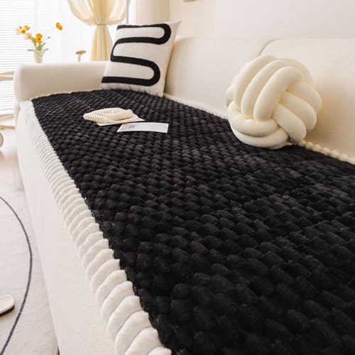 vctops Black Faux Fur Couch Cover for Dogs Washable, Fuzzy Pet Couch Covers for 3 Cushion Sofa Pet Friendly, Non Slip Sofa Cover (Black,28"x94")