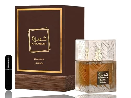 Perfume Khamrah Qahwa (ORIGINAL)100Ml Unisex,Aroma intenso café y vainilla+REGALO Atomizador 5ML DRIKANBEST Recargable