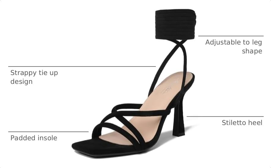 Image of Mostrin Womens Sandals Strappy Heels for Women Lace Up Square Open Toe Heels Tie Up High Heeled Sandals for Prom, Party, Daily Wear