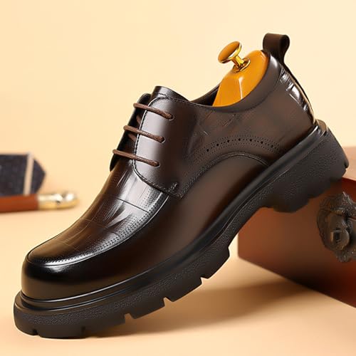 Men's Genuine Leather Round Toe Platform Chunky Heel Brogue Oxfords Retro Classic Hand Stitched Non-Slip Lug Sole Lace Up Block Heel Business Dress Oxfords for Work Office Wedding4