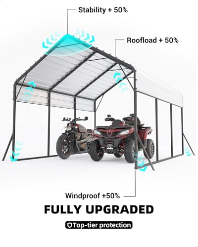 Image of GarveeLife 13 ft x16 ft x11 ft Metal Carport, Steel Heavy Duty Car Ports for All-Weather, for Cars, Motorcycles, ATV, or Boats, N.W. 500 LBS